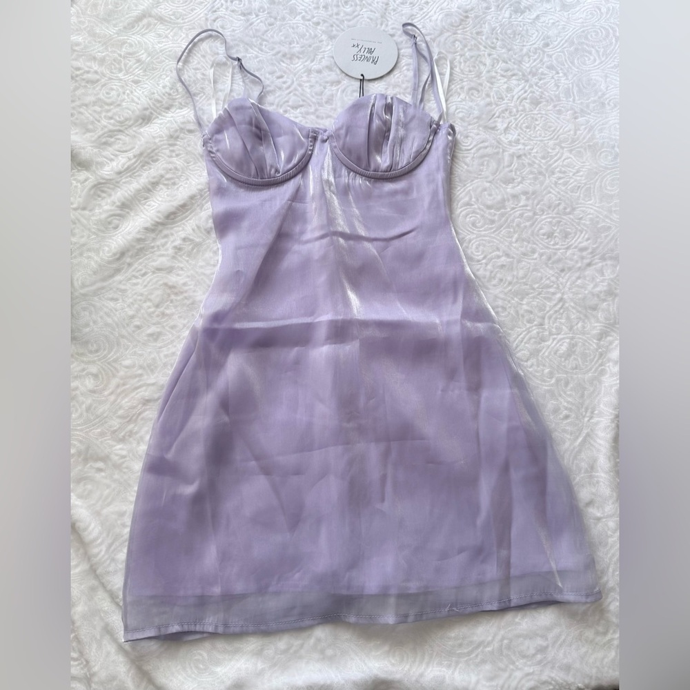 Princess Polly Lilac Satin Mini Dress NWT XS Shimmer Spaghetti Strap